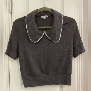 Rabbit Rose Lolita Baby Doll Large Collar Lace Top Blouse Gray Medium